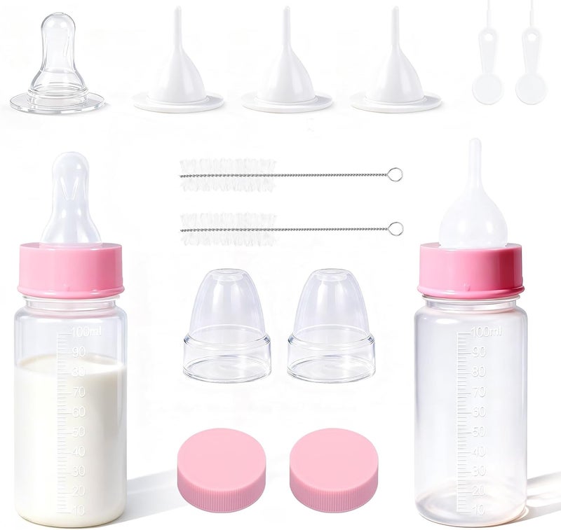 DEMORA Kitten Bottle Feeding Kit, Graduated Nursing Feeding Bottles for Pet Kitten Puppy Hamster Rabbit with Two Kinds of Replaceable Nipples Feeder (Clear, 3.4 oz) - Image 1